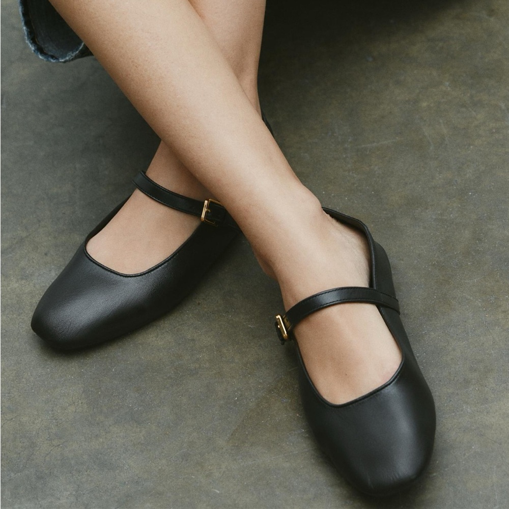 Zara Black Leather Mary Jane flats